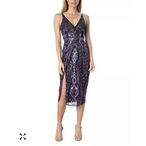 Dress the Population Felicity Side Slit Sequin Dress Small Lavender Multi NEW!